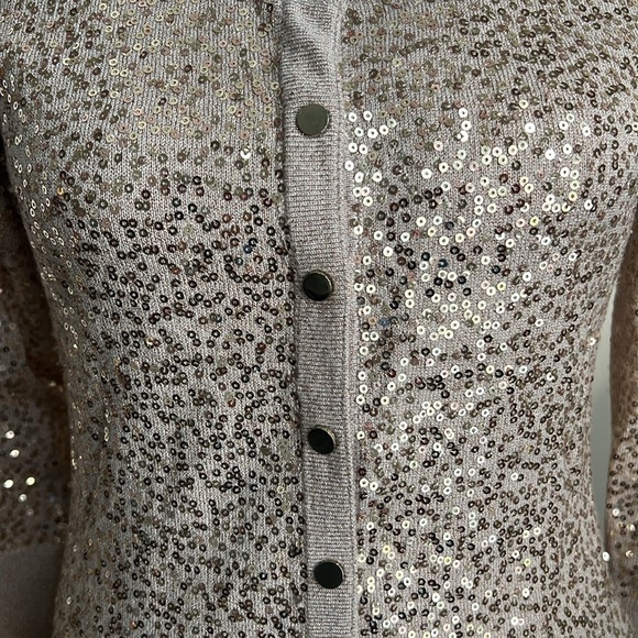 Women’s White House Black Market gold sequin cardigan size XXS holiday - Picture 4 of 7